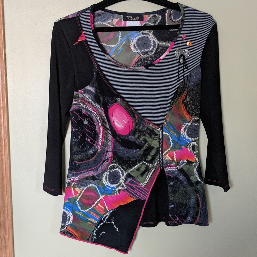 Vintage Asymmetrical Embellished Art to Wear Top